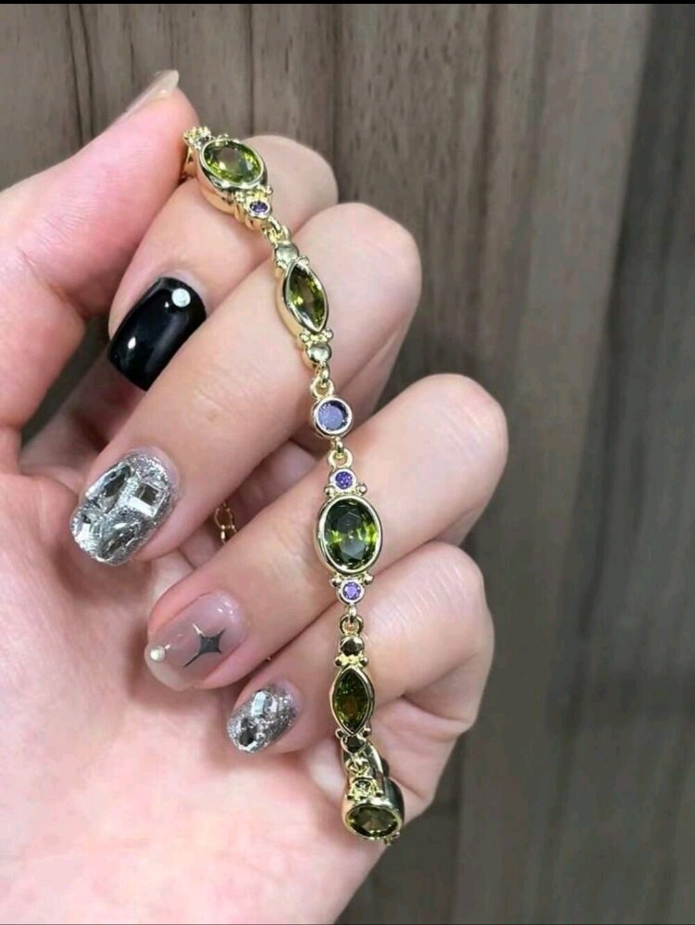 BRAND NEW ** Gold Bracelet with Green and Purple Accents